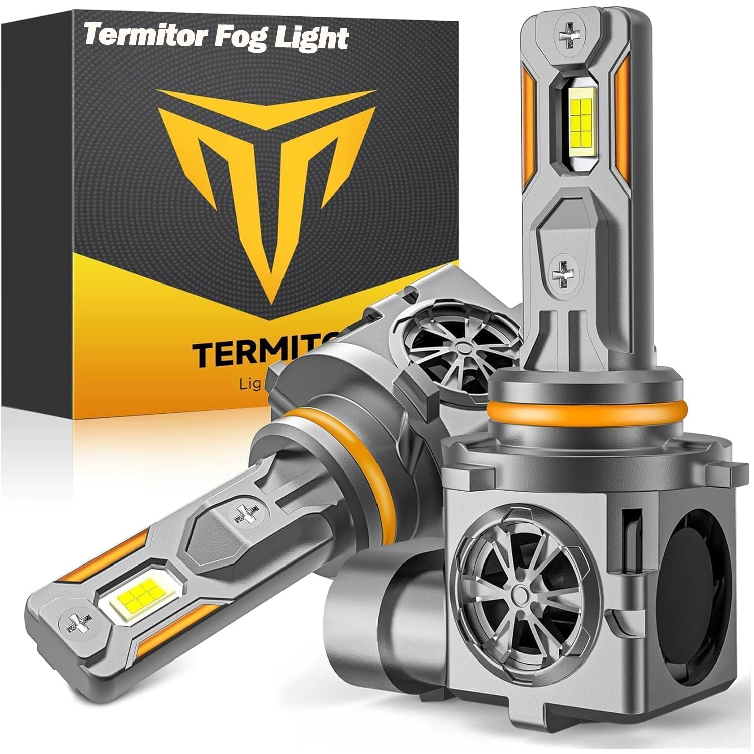 Termitor 9006/HB4 Fog Lights Bulb, 50000LM 500% Ultra-Bright 6500K White, 1:1 Mini Size, CANbus Ready, Plug and Play, Pack of 2