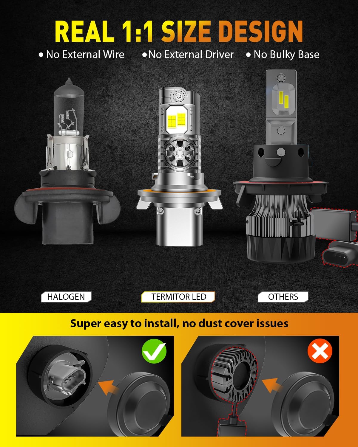 Latest H13/9008 Light Bulbs Hi/Low Beam, 70000LM 1000% Super Brightness, 70000+ Hours Service Life, 6500K Cool White, 1:1 Halogen Size Replacement Fog Light Bulbs, Plug N Play, Pack of 2