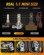 9006 LED Bulbs, 50000LM Super Bright, Real 1:1 Design, 6500K Cool White, Daytime Running Light Modules, 5 Min Quick Plug and Play, IP68, HB4 Light Bulb for Stock Halogen Replacement, Pack of 2