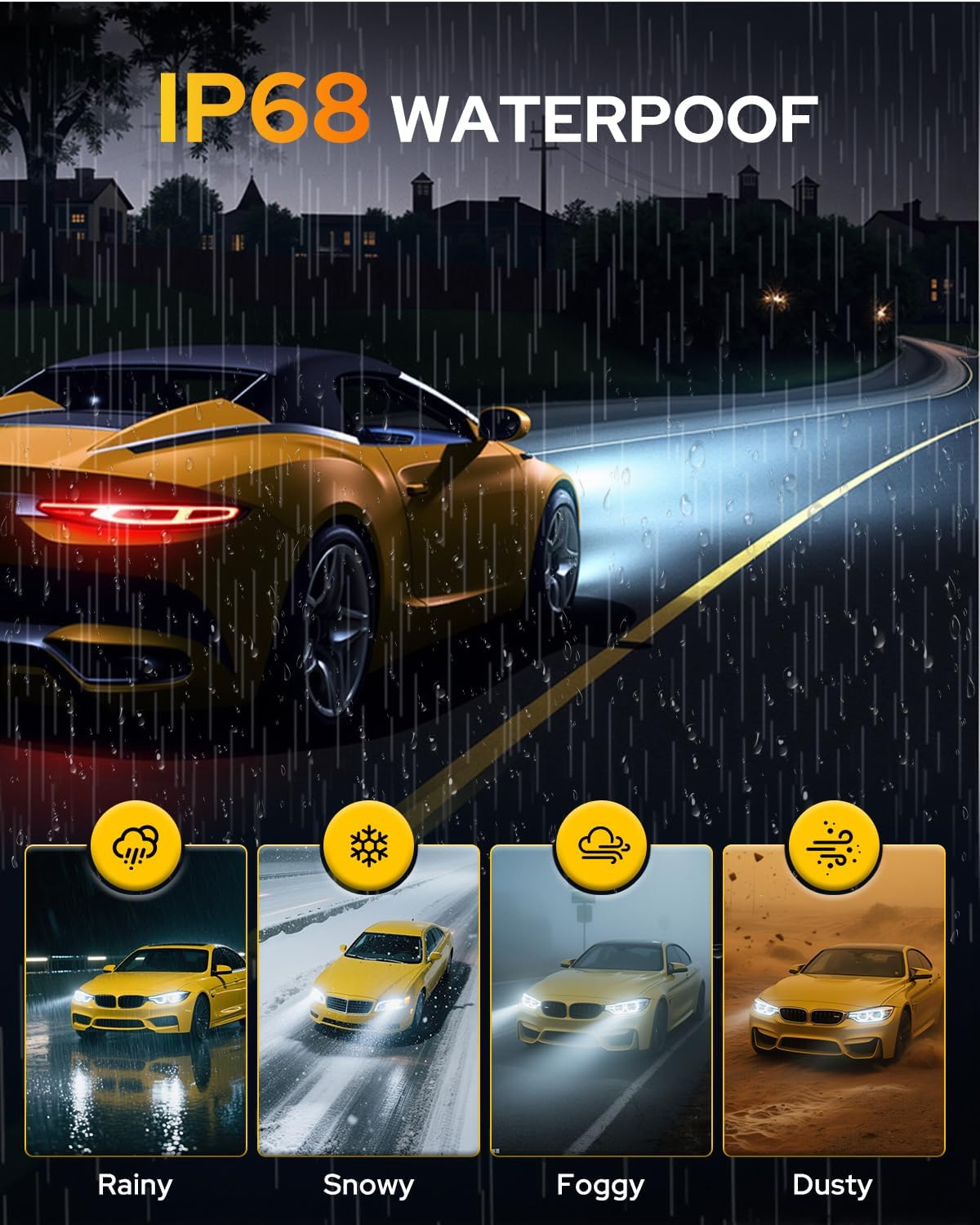 FAHREN 9008/H13 Fog Light Bulbs, 70000LM High Brightness, 32 CSP Chips, 6500K Cool White, Plug and Play, 1:1 Halogen Size, IP68 Waterproof, Long Lifespan, Pack of 2