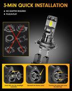 FAHREN 𝐁𝐫𝐢𝐠𝐡𝐭𝐞𝐬𝐭-𝐆𝐞𝐧 H7 LED Bulbs, 𝟔𝟎,𝟎𝟎𝟎𝐋𝐌 𝟏𝟐𝟎𝟎% Brighter, 6500K Cool White, Truly Plug and Play H7 Light Bulbs, CAN-Bus Ready, No extra Adapter Required, Pack of 2