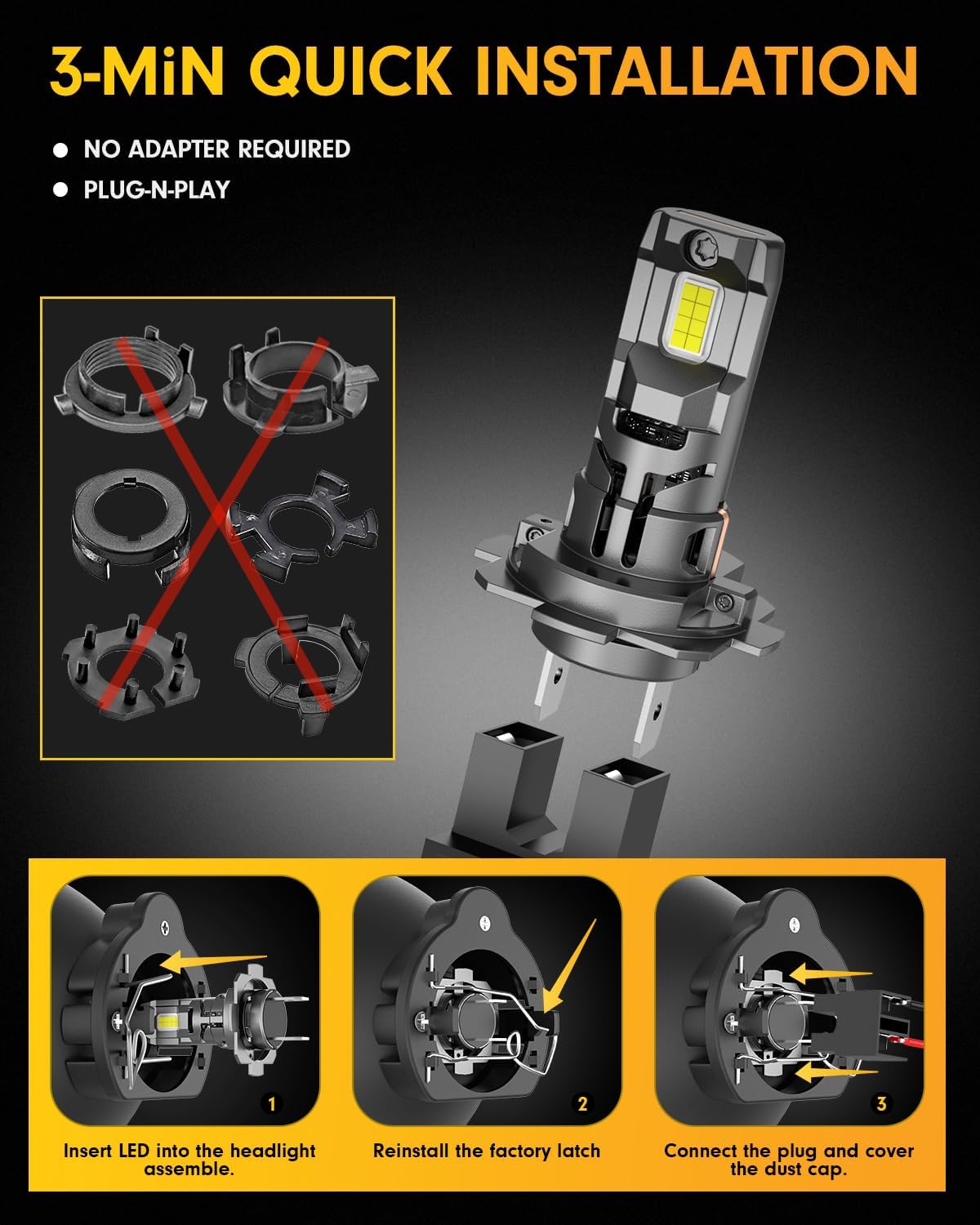 FAHREN 𝐁𝐫𝐢𝐠𝐡𝐭𝐞𝐬𝐭-𝐆𝐞𝐧 H7 LED Bulbs, 𝟔𝟎,𝟎𝟎𝟎𝐋𝐌 𝟏𝟐𝟎𝟎% Brighter, 6500K Cool White, Truly Plug and Play H7 Light Bulbs, CAN-Bus Ready, No extra Adapter Required, Pack of 2