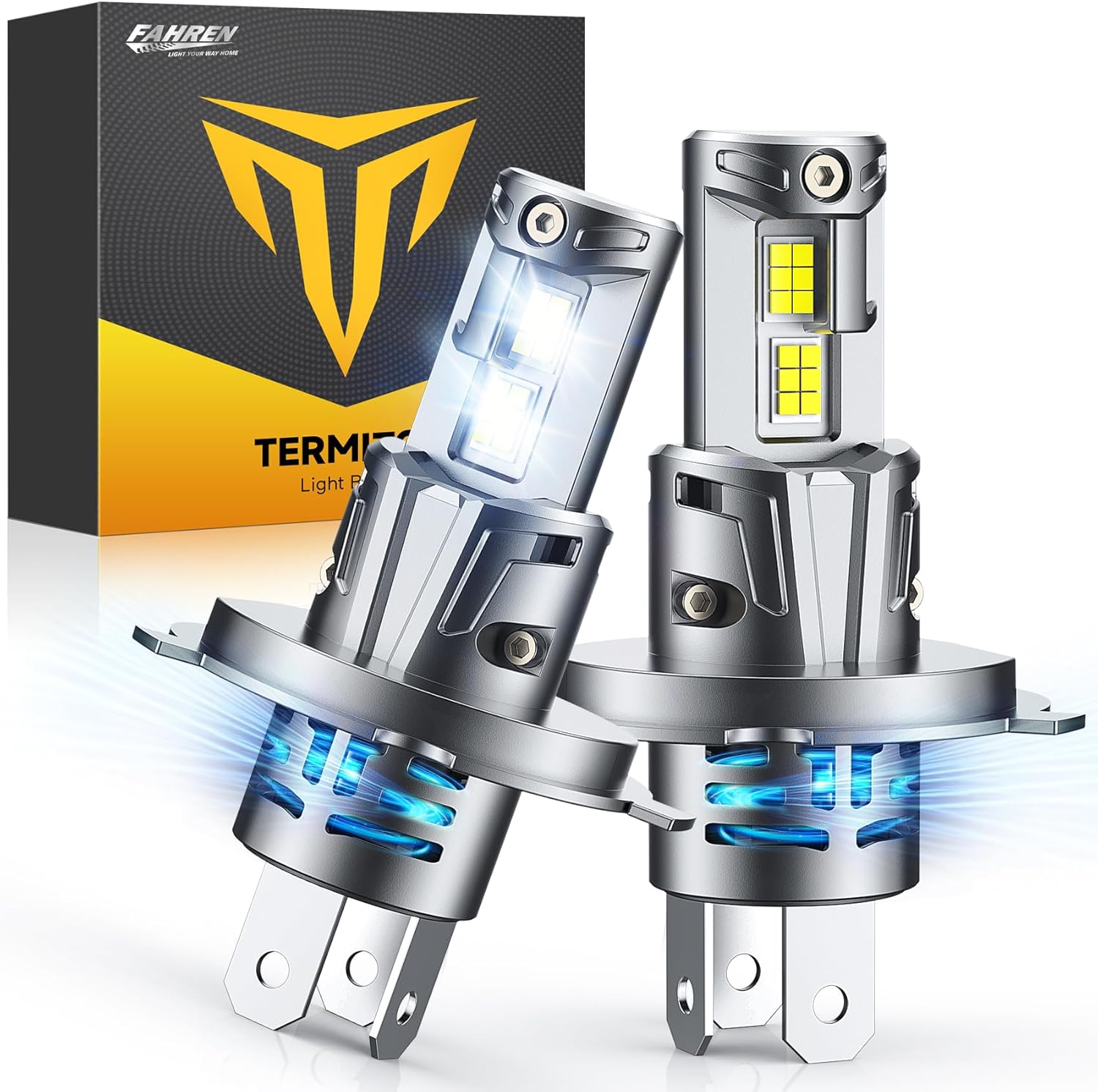 FAHREN H4/9003 Bulbs 50000LM 1200% Brightness, Super & Brightest, 6500 Cool White H4 fog light, Mini Size No Adapter Needed, Pack of 2 IP68 Waterproof, Plug and Play,