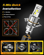 FAHREN H4/9003/HB2 LED Bulbs, 𝟓𝟎𝟎𝟎𝟎𝐋𝐌 𝟗𝟎𝟎％ [Modern & Brightest] Ultra-Bright Bulbs 𝟑𝟔𝟎° Adjustable Quick Install, 1:1 Mini Size No Adapter Required H4 Light Kit bulb, Pack of 2