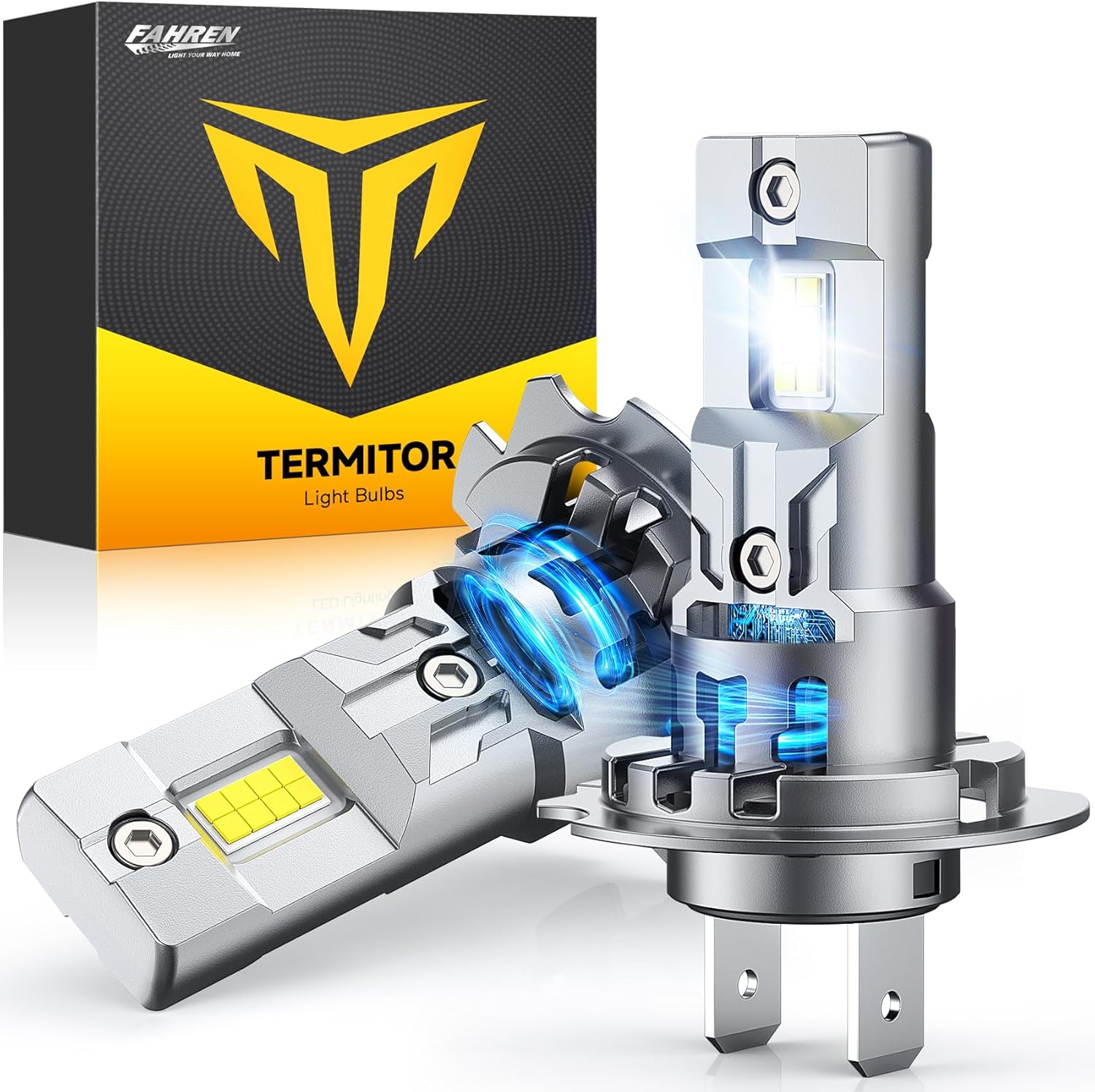 FAHREN H7 fog light bulbs, 60000LM 12X -Upgraded Brightness, 70,000 Hours Lifespan, Real 1:1 Halogen Mini Size, 6500K Cool White, 1:1 Mini Size, Plug and Play, Pack of 4 (2025 Updated)