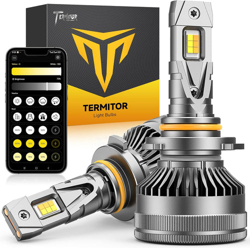 Latest 9005/HB3 Smart Light Bulbs, Up 15X 0-90,000LM Variable Brightness, 3000K to 6500K Variable Color, App Control One-touch Driving Mode Switching, 360° Adjustable Quick Install, Pack of 2