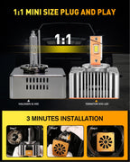D5s headlight bulb, 45000LM 10X Brightness, 6500K Cool White, 1:1 D5S HID Bulb size