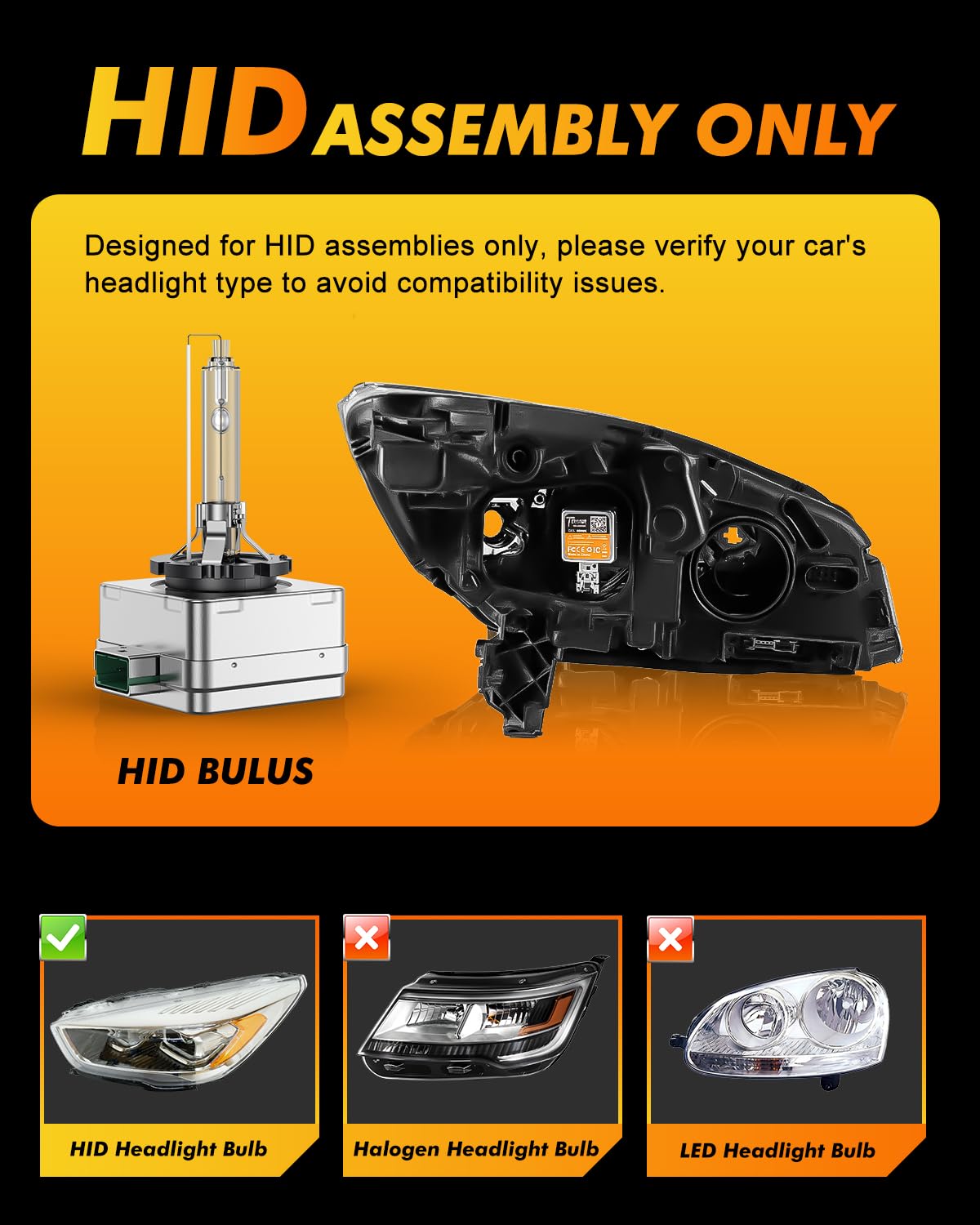 D3S HID Bulb, 6000K Xenon, 400% Brighter, High/Low Beam, OEM Replacement