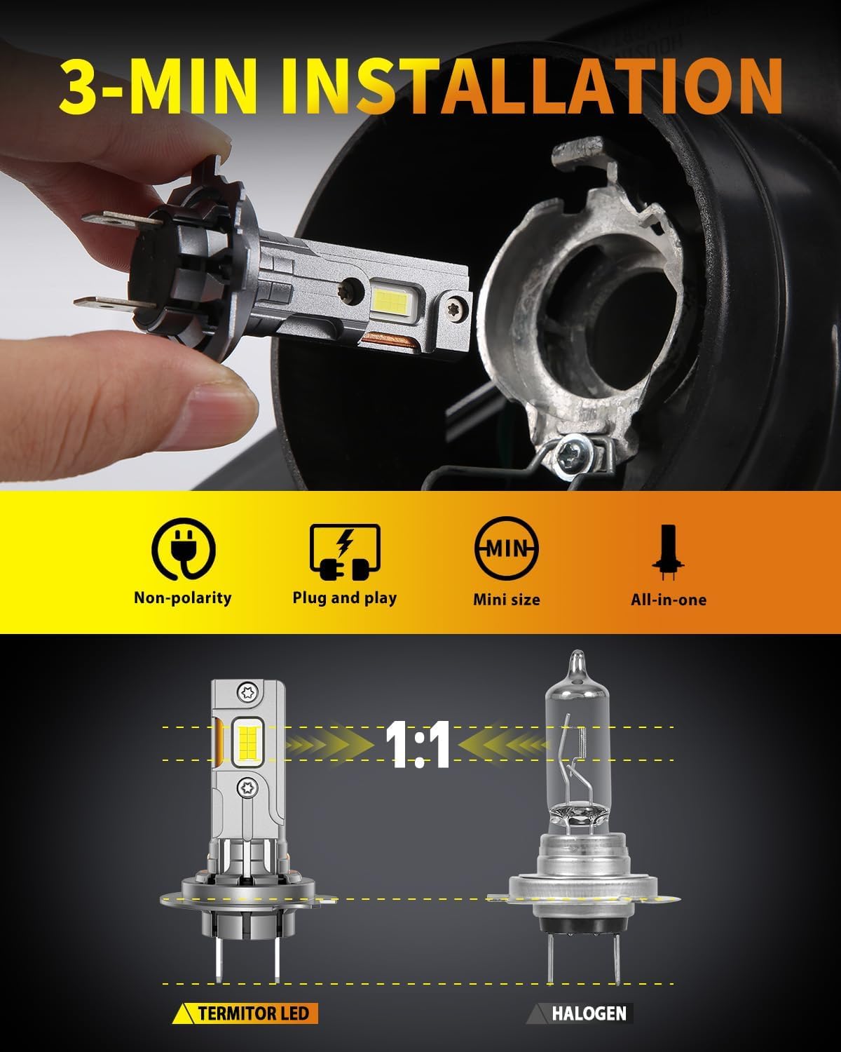 TERMITOR Upgraded H7 LED Bulbs, 45000LM 10X Brightness, 6500K White Super Bright
