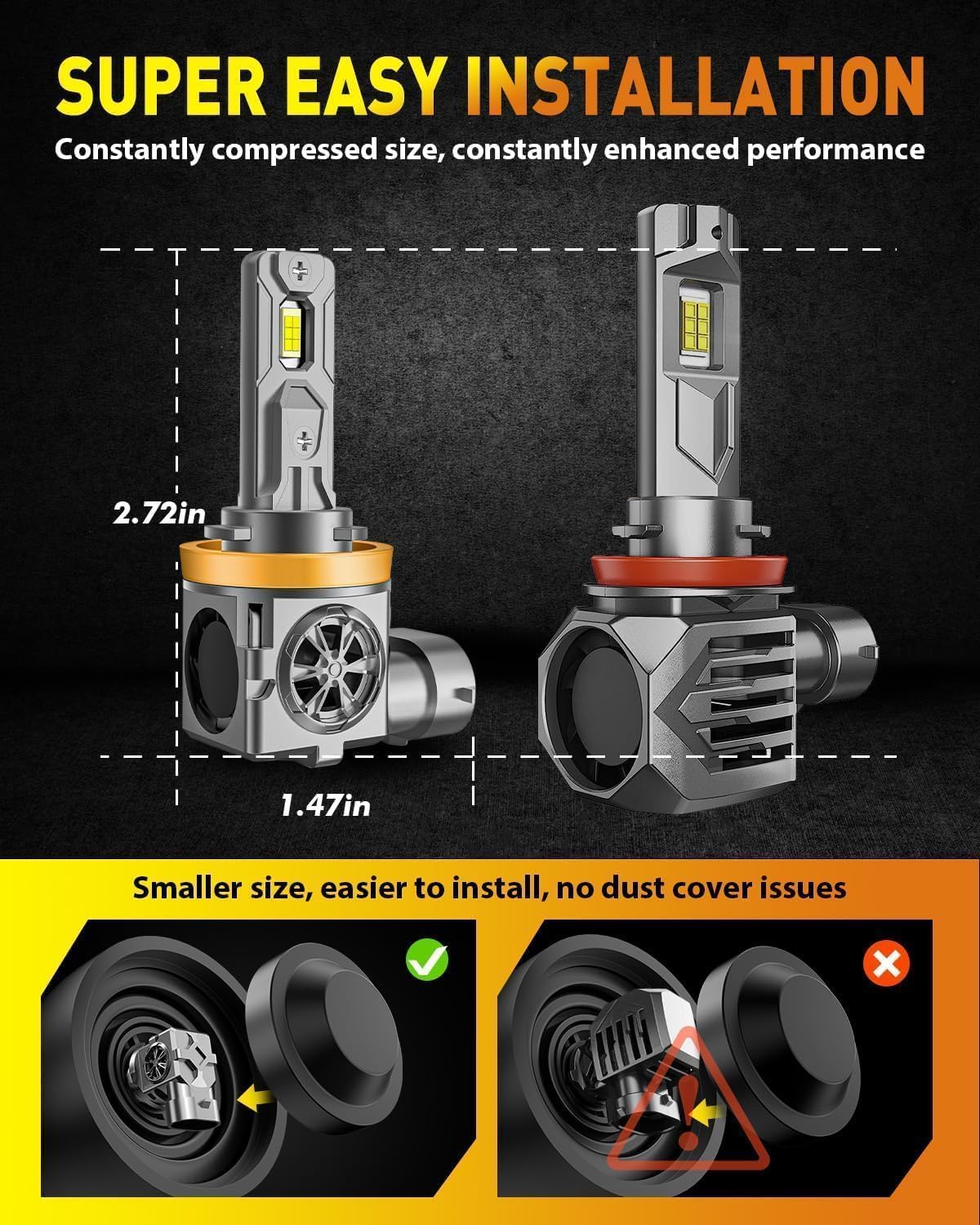 H11/H8/H9 & 9005/HB3 LED Bulb Combo, 60,000LM, 6500K White, 70,000Hrs Life