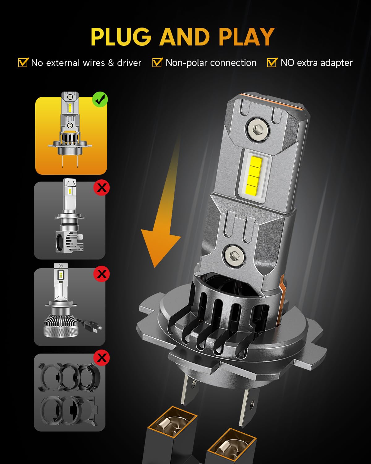 FAHREN TERMITOR H7 LED Bulbs, 50,000LM, 10X Brighter, 6500K Cool White