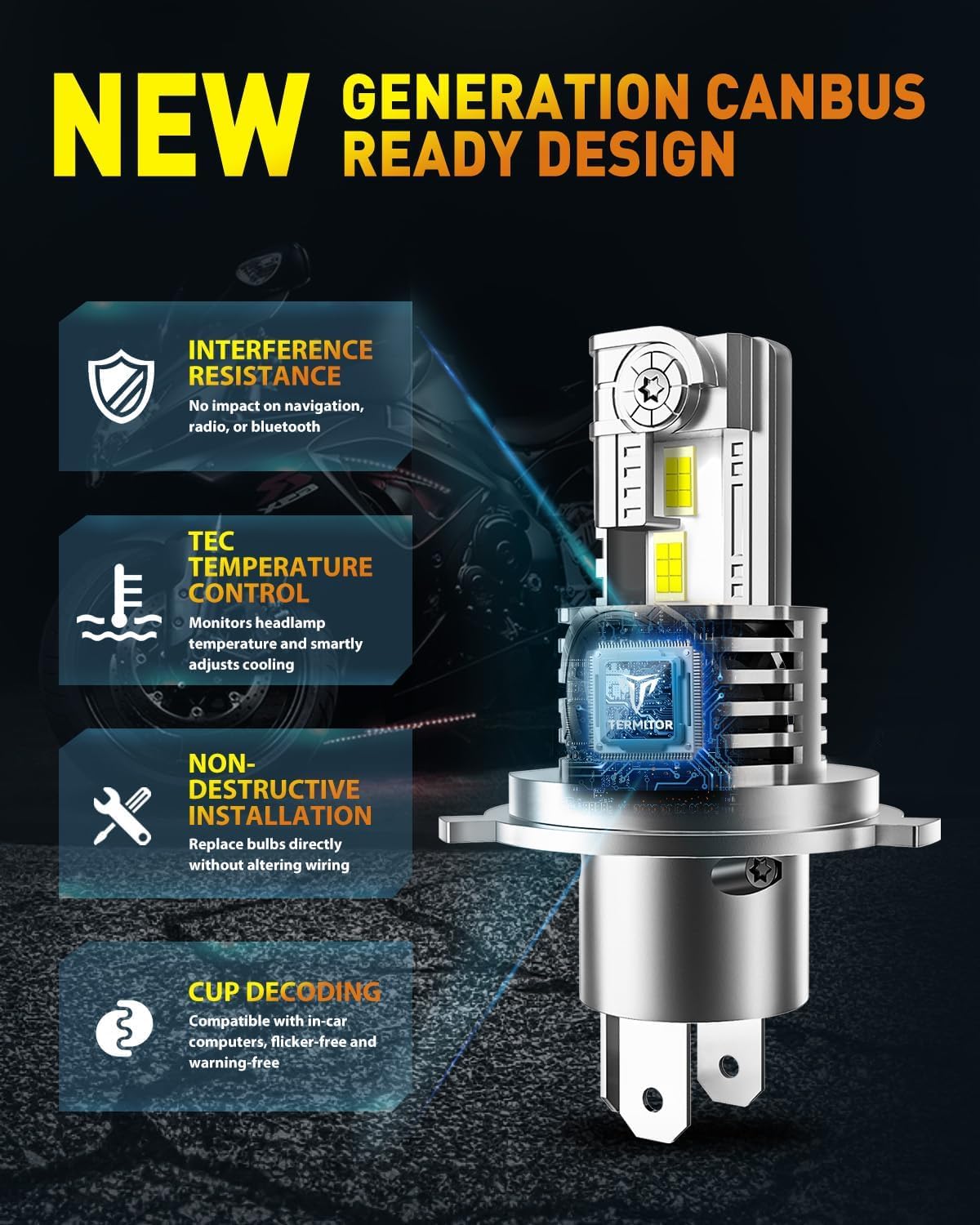 TERMITOR H4/9003/HB2 LED Bulbs Hi/Low Beam 36000LM 900% Super Brighter