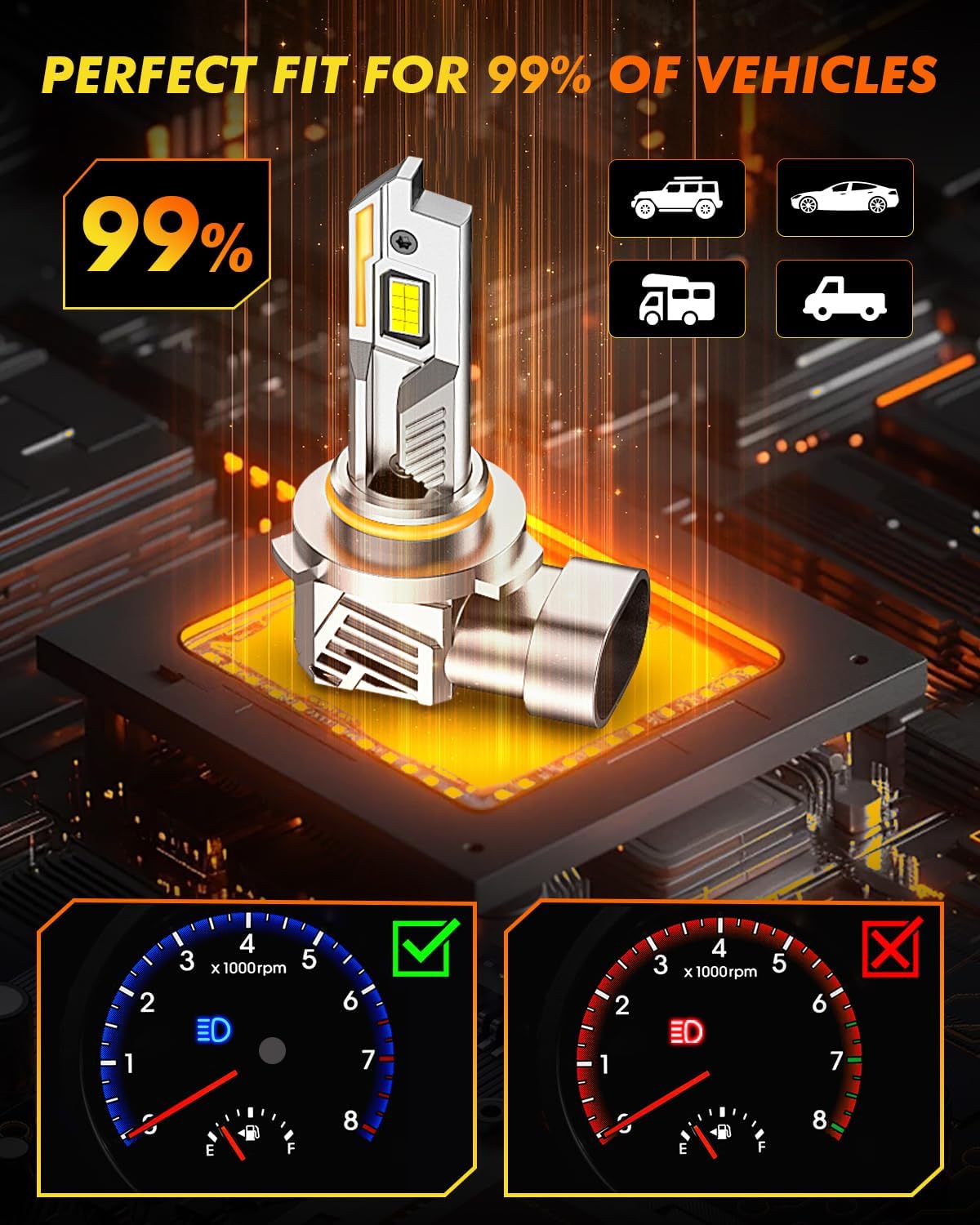 9012 HIR2 LED driving lights upgrade with long lifespan and fan